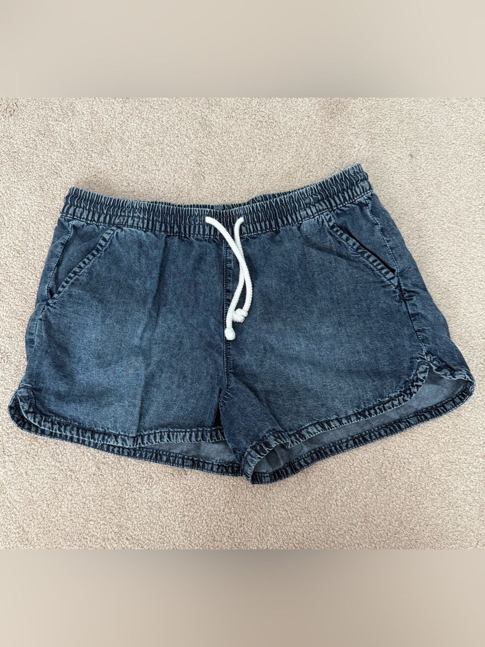 Kendall and Kylie Women's Washed Denim Drawstring Shorts - Dark Blue- size S